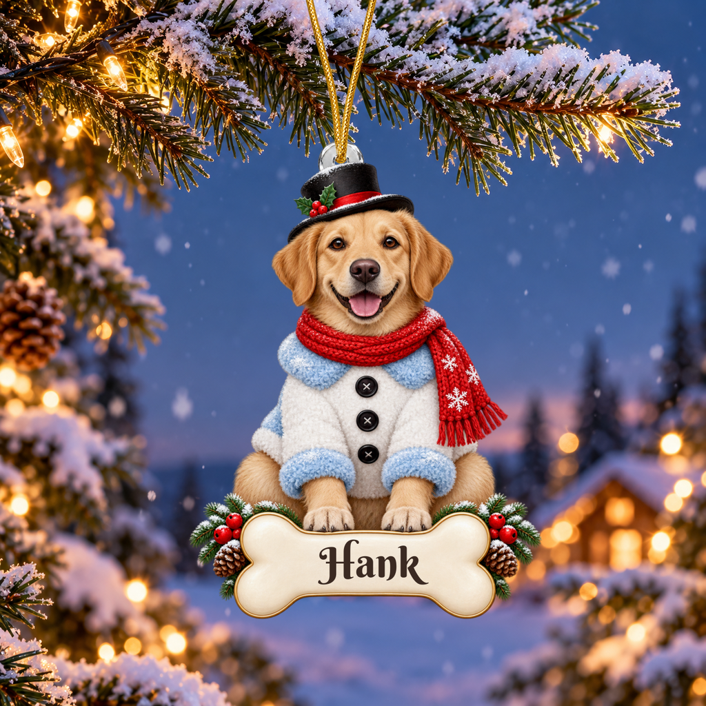 Custom Dog Christmas Ornament from Photo, Personalized Pet Snowman Acrylic Ornament, Dog Portrait Gift, Custom Name Cutout Keepsake