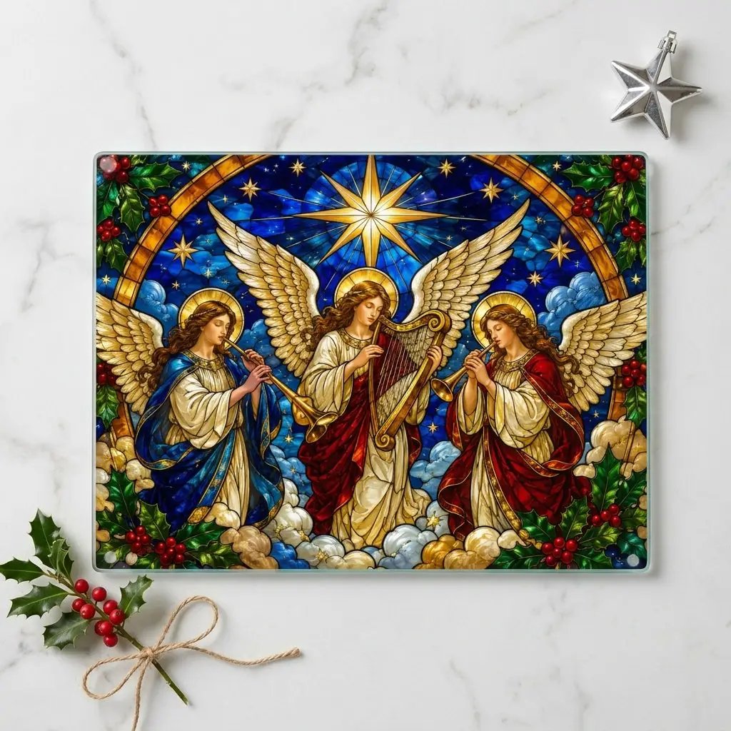 Angel Choir Glass Cutting Board, Stained Glass Christmas Angels, Religious Christmas Decor, Christian Kitchen Gift, Heavenly Angel Gift
