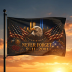 Never Forget 9/11 Double-Sided Memorial Flag – Eagle & Firefighter Tribute