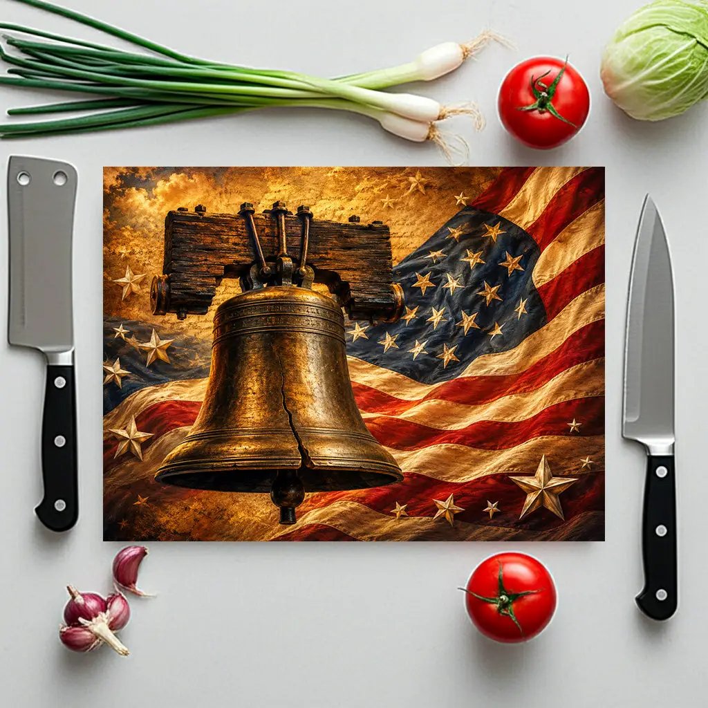 Liberty Bell Cutting Board, American Flag Glass Cutting Board, Patriotic Kitchen Decor, Americana Gift, USA Freedom Decor