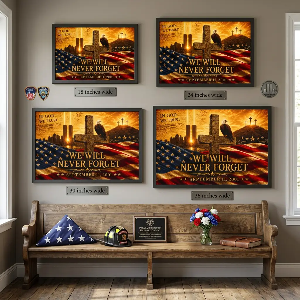We Will Never Forget Flag, In God We Trust, Double Sided American Flag with Grommets,9/11 Christian Memorial Flag