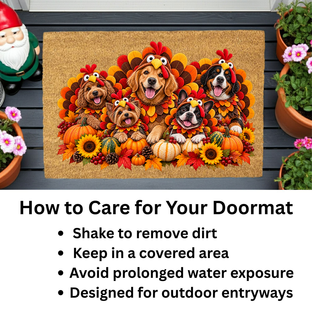 Thanksgiving Dog Doormat, Dogs in Turkey Costumes Coir Mat, Funny Fall Welcome Mat, Dog Lover Gift, Thanksgiving Porch Decor