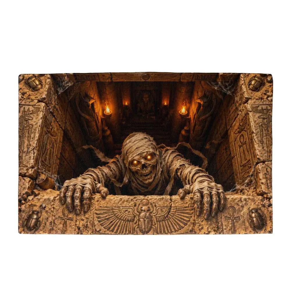 Mummy Halloween Doormat, 3D Egyptian Tomb Optical Illusion Mat, Creepy Mummy Door Mat, Haunted Halloween Porch Decor