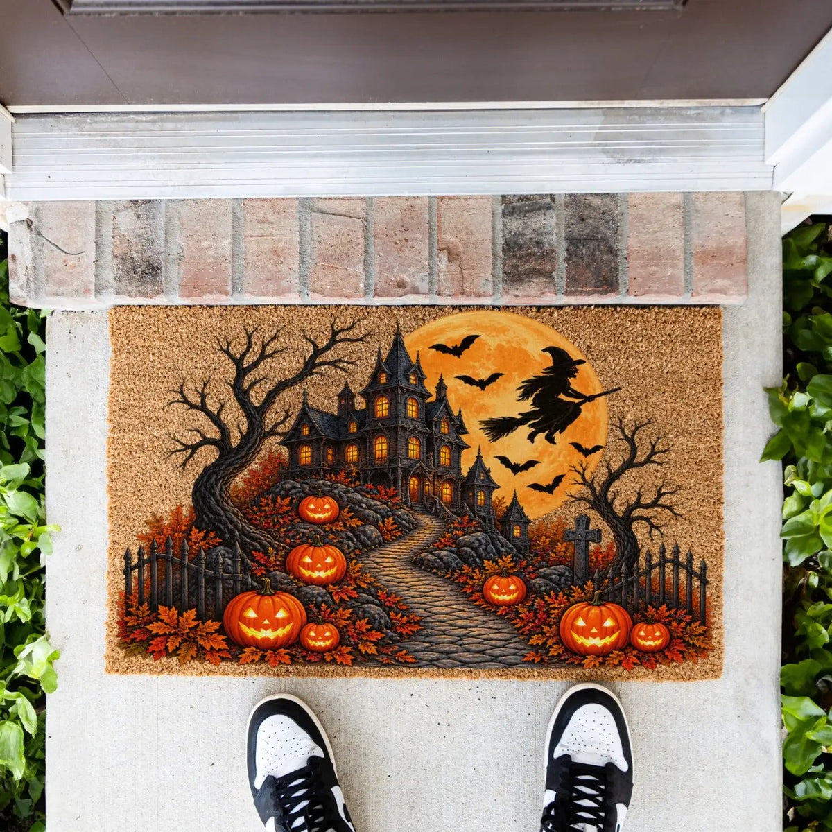 Haunted House Doormat, Halloween Witch Welcome Mat, Spooky Mansion Coir Doormat, Jack O Lantern Door Mat, Gothic Halloween Porch Decor
