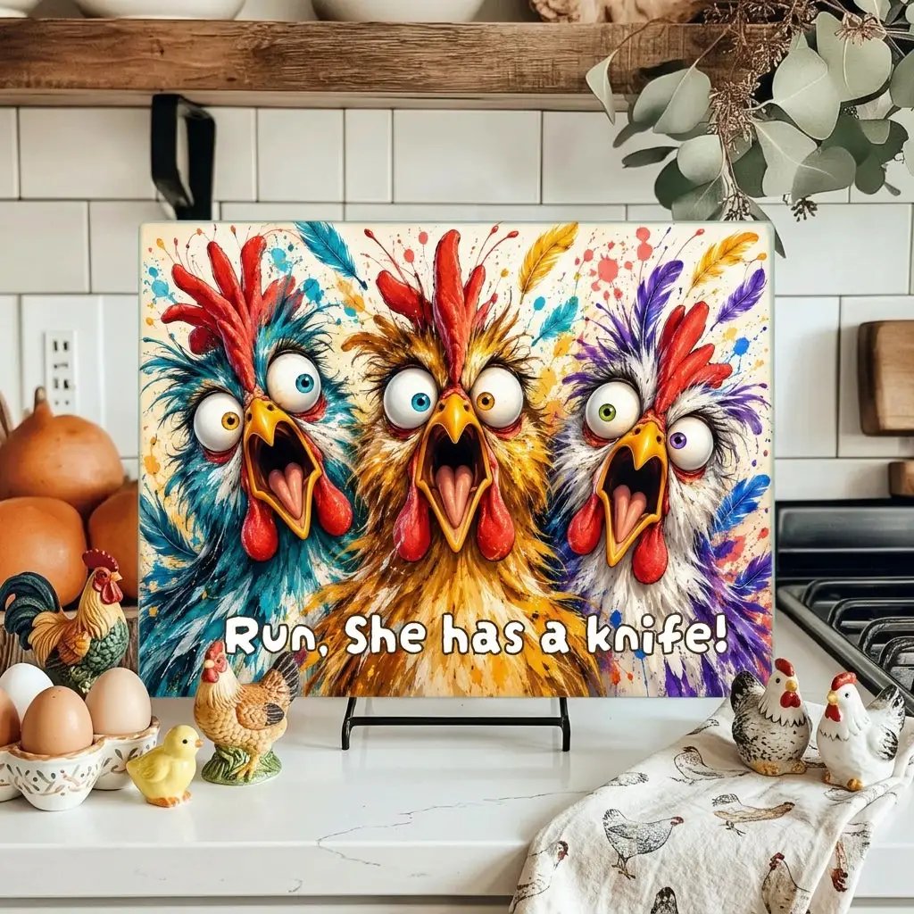 Funny Screaming Chickens Cutting Board, Personalized Chicken Gift, Screaming Chicken Kitchen Decor, Custom Hen Cutting Board, Chicken Lover Gift