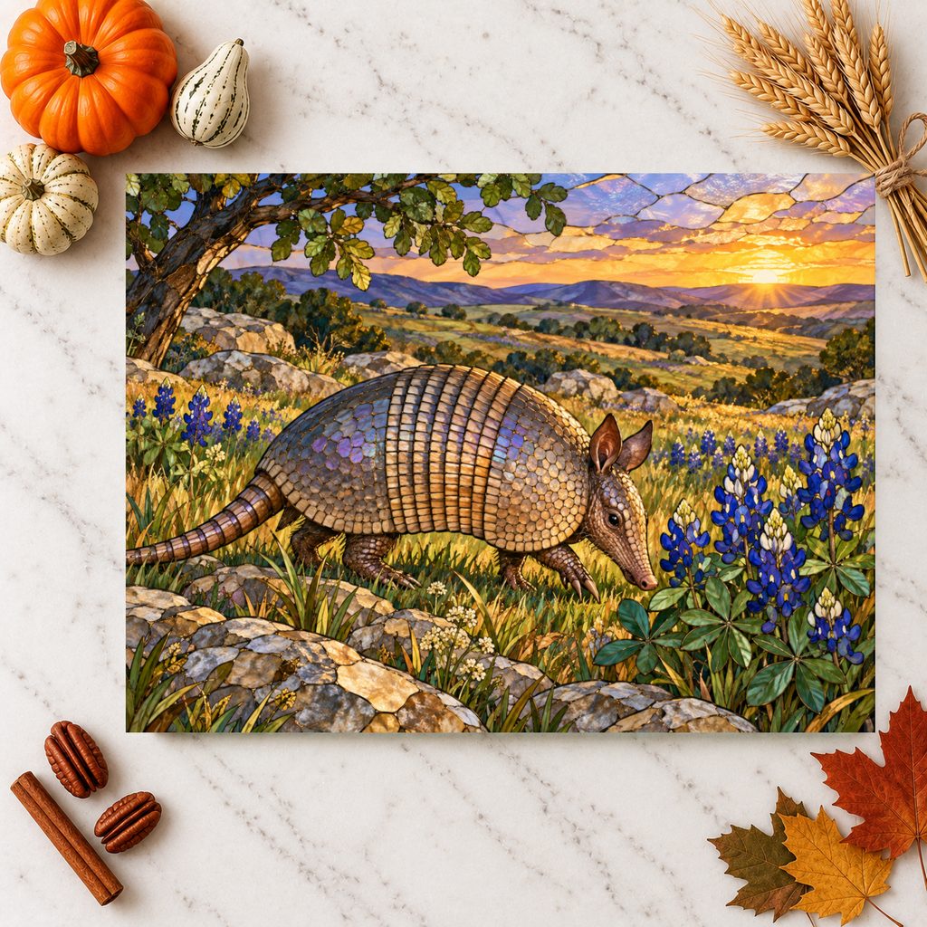 Texas Armadillo Glass Cutting Board, Bluebonnet Kitchen Decor, Wildlife Chopping Board, Southwestern Countryside Kitchen Gift, 2 Sizes