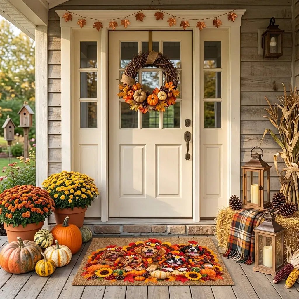 Thanksgiving Dog Doormat, Dogs in Turkey Costumes Coir Mat, Funny Fall Welcome Mat, Dog Lover Gift, Thanksgiving Porch Decor