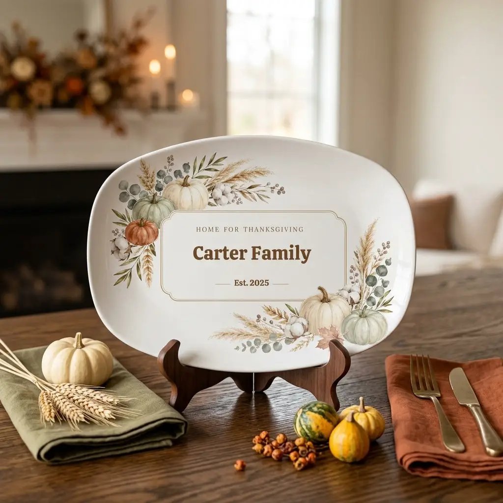 Personalized Thanksgiving Platter, Custom Family Name Serving Tray, Fall Pumpkin Platter, Thanksgiving Hostess Gift, Family Keepsake