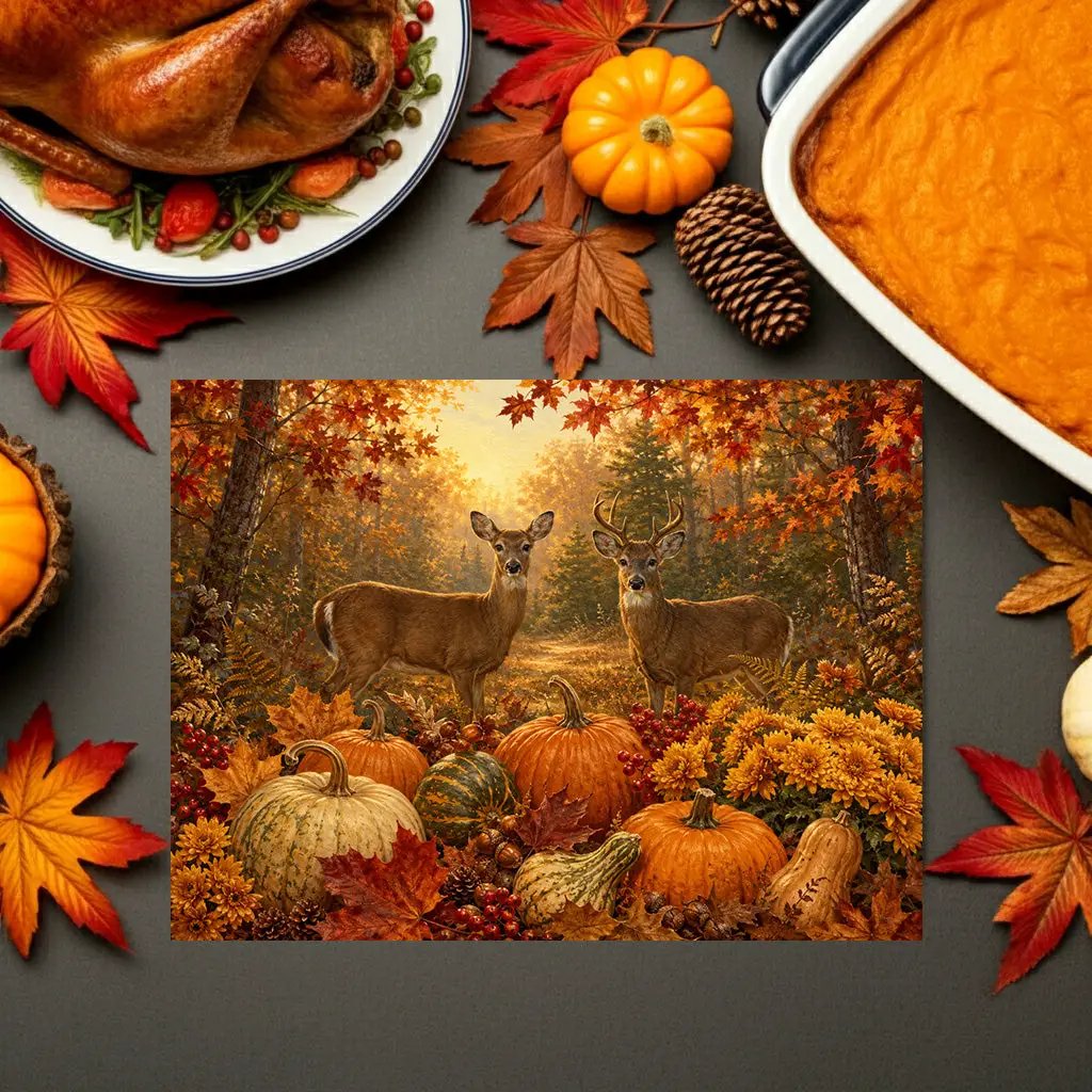 Deer Fall Glass Cutting Board, Rustic Woodland Kitchen Decor, Autumn Pumpkin Cutting Board, Hunter Cabin Gift