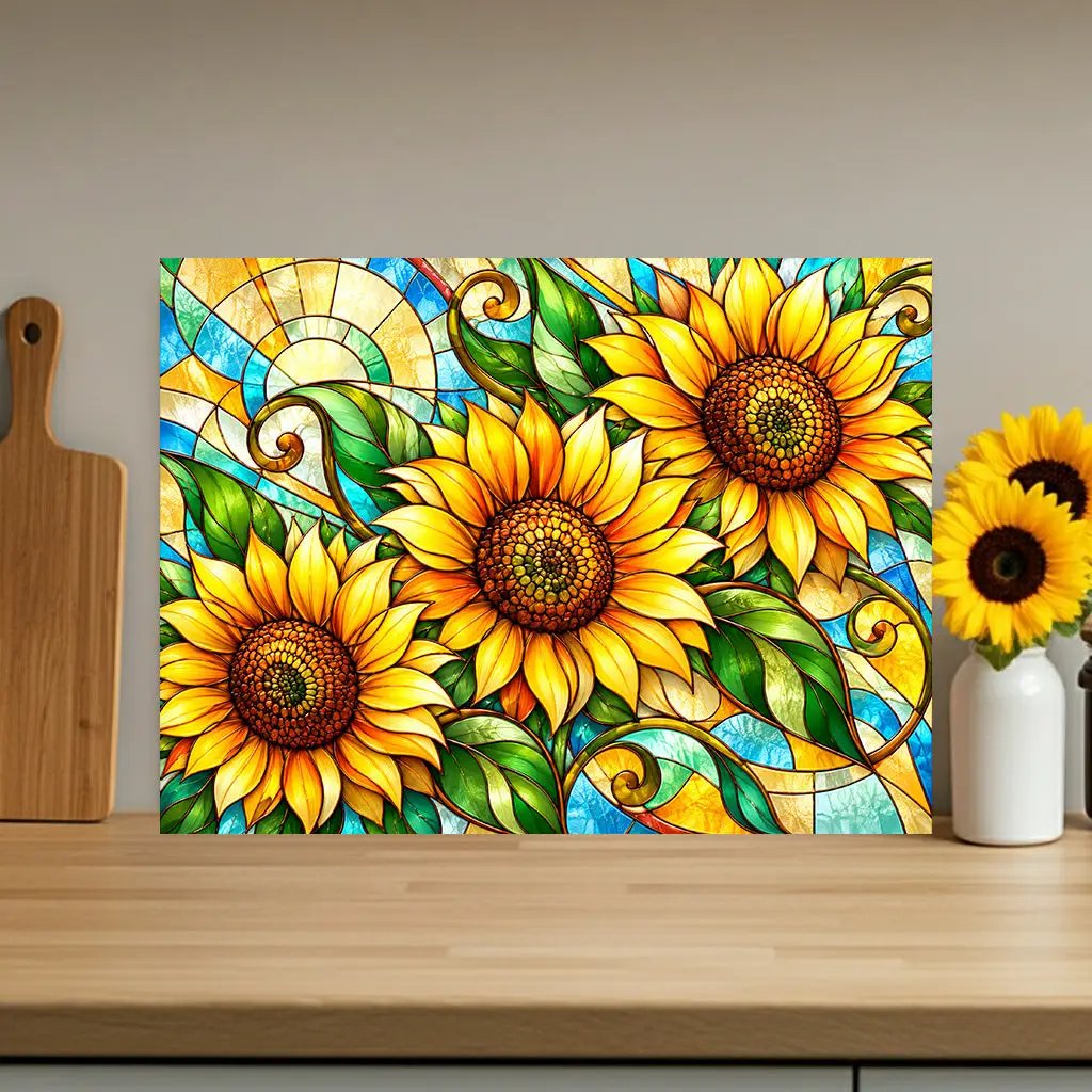 Sunflower Glass Cutting Board, Farmhouse Kitchen Decor, Country Sunflower Chopping Board, Stained Glass Floral Gift, Housewarming Gift