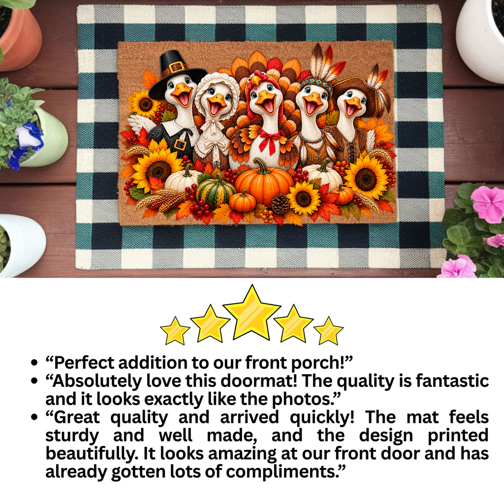 Thanksgiving Goose Doormat, Pilgrim Geese Welcome Mat, Funny Thanksgiving Porch Decor, Fall Coir Doormat, Harvest Front Door Mat