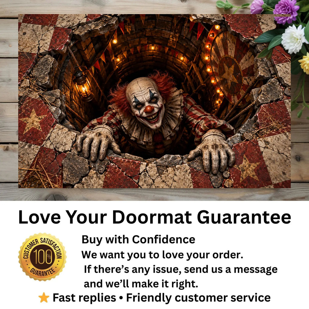 Creepy Clown Halloween Doormat,3D Scary Clown Optical Illusion Mat, Haunted Circus Door Mat, Horror Halloween Porch Decor