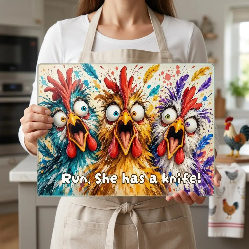Funny Screaming Chickens Cutting Board, Personalized Chicken Gift, Screaming Chicken Kitchen Decor, Custom Hen Cutting Board, Chicken Lover Gift
