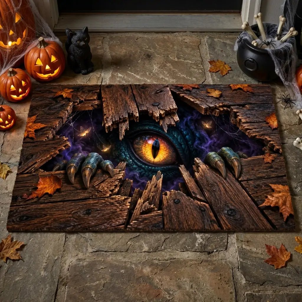 Monster Eye Halloween 3D Doormat, Scary Dragon Eye Door Mat, Creature Under Floor Illusion, Spooky Halloween Welcome Mat