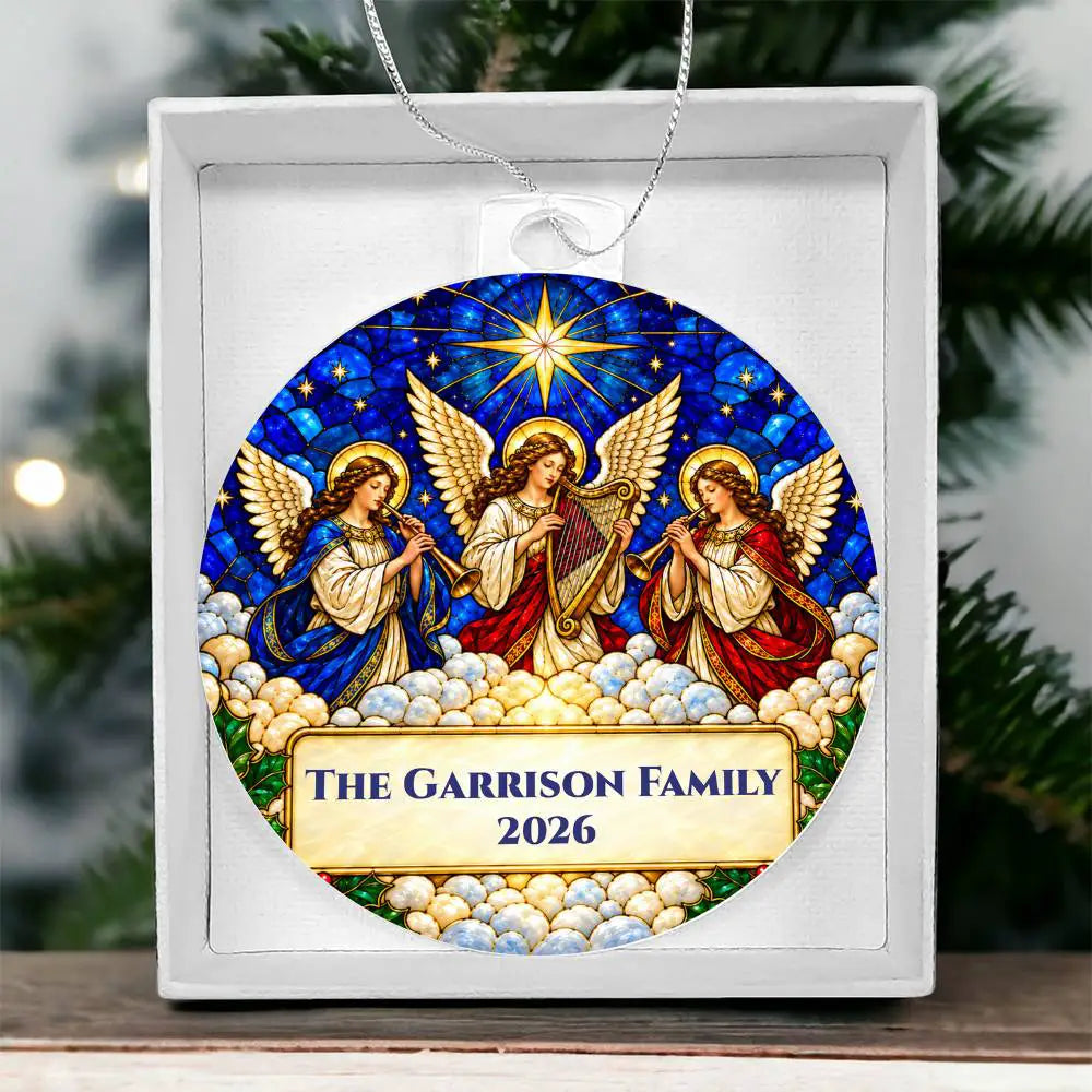 Personalized Family Christmas Ornament, Angel Acrylic Ornament, Religious Christmas Gift, Stained Glass Inspired Keepsake