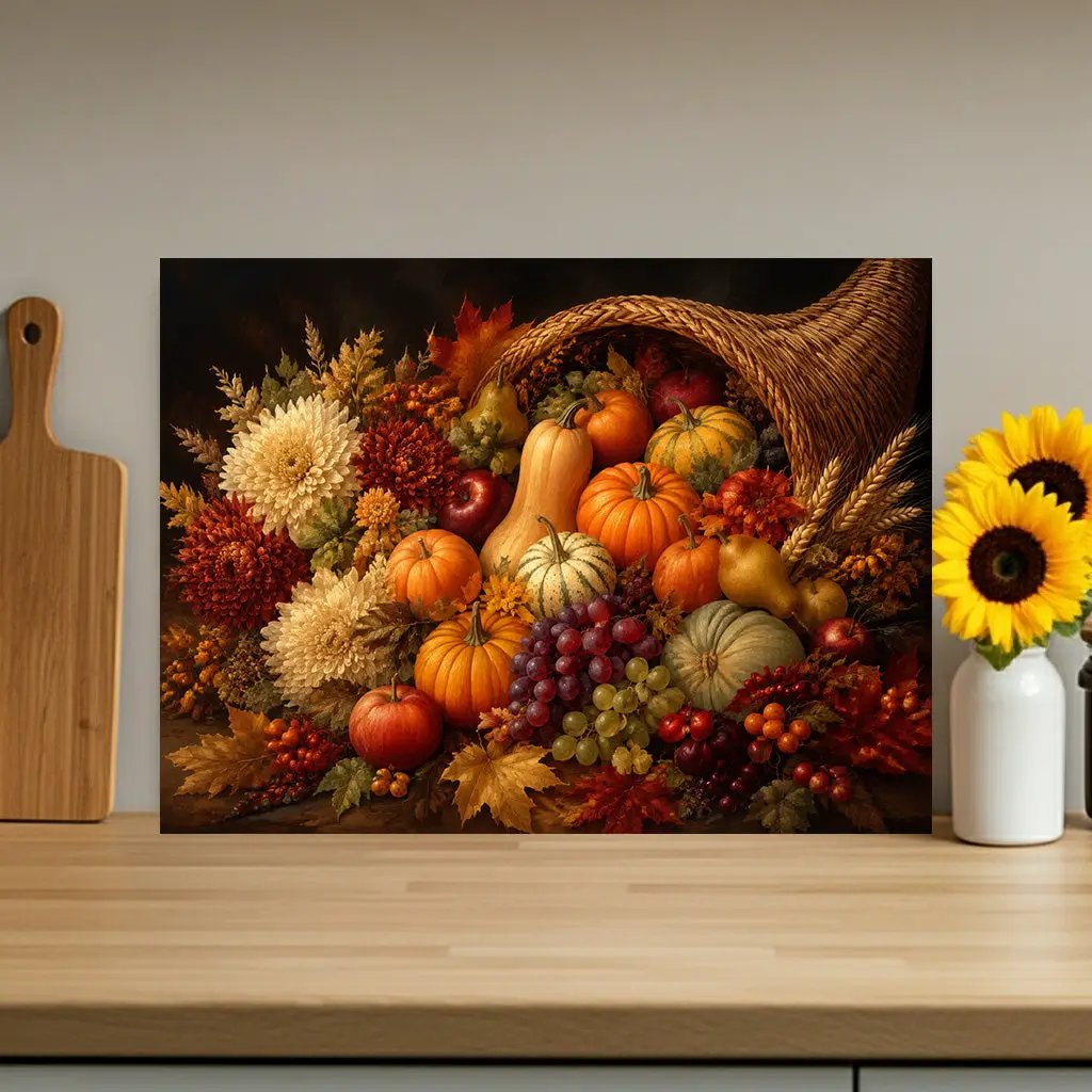 Cornucopia Glass Cutting Board, Thanksgiving Kitchen Decor, Fall Harvest Cutting Board, Autumn Hostess Gift