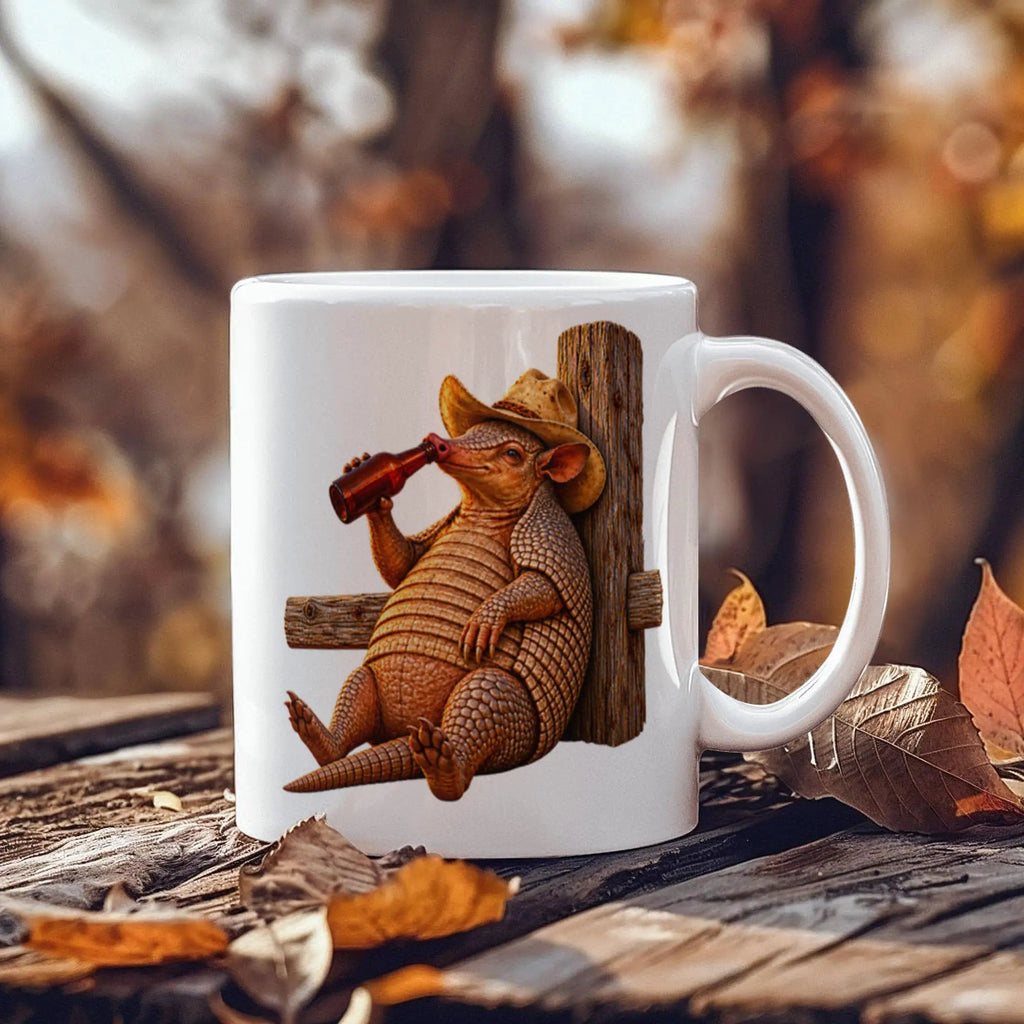 Funny Armadillo Coffee Mug, Texas Cowboy Mug, Beer Drinking Armadillo Gift, Western Coffee Cup, Funny Texas Gift for Him