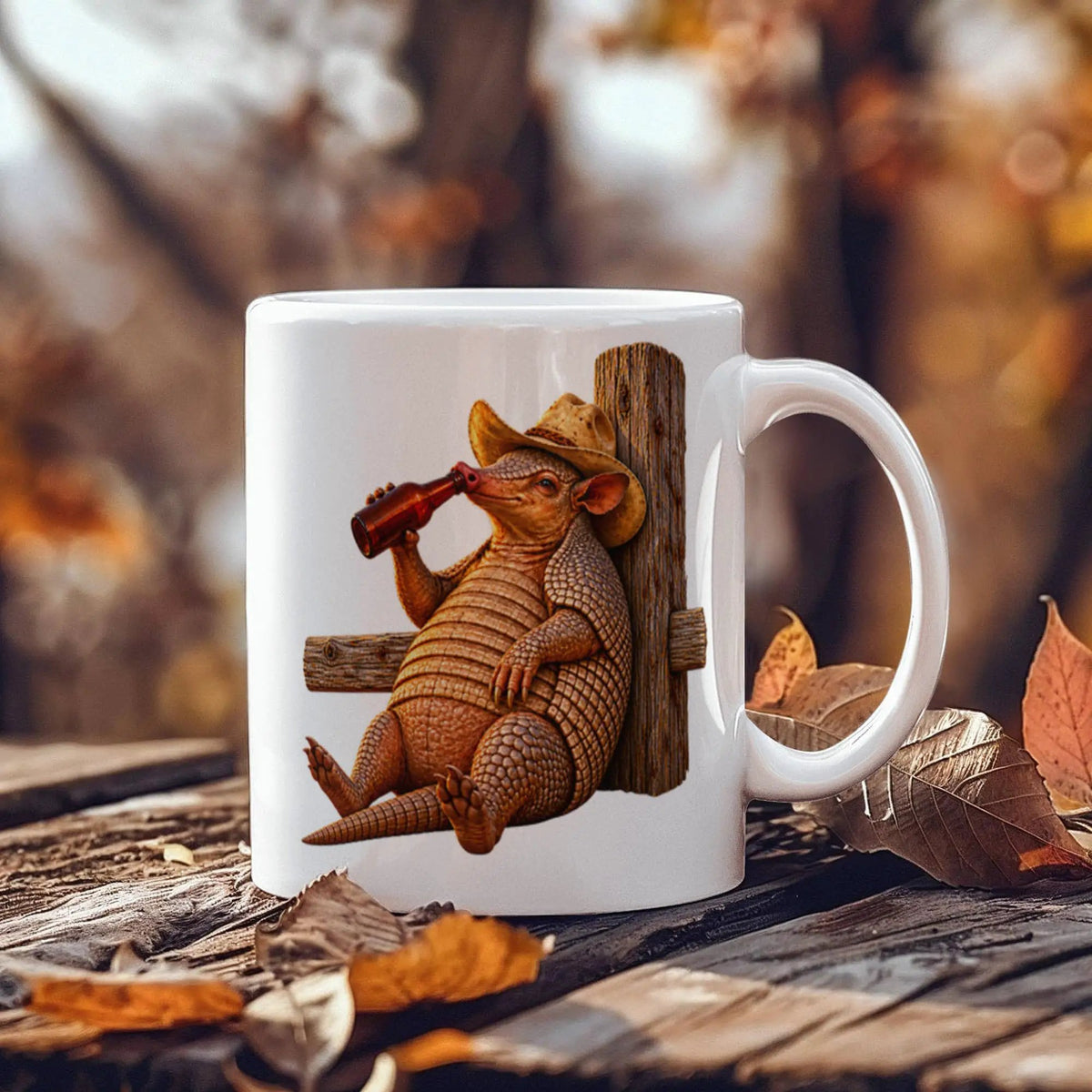 Funny Armadillo Coffee Mug, Texas Cowboy Mug, Beer Drinking Armadillo Gift, Western Coffee Cup, Funny Texas Gift for Him