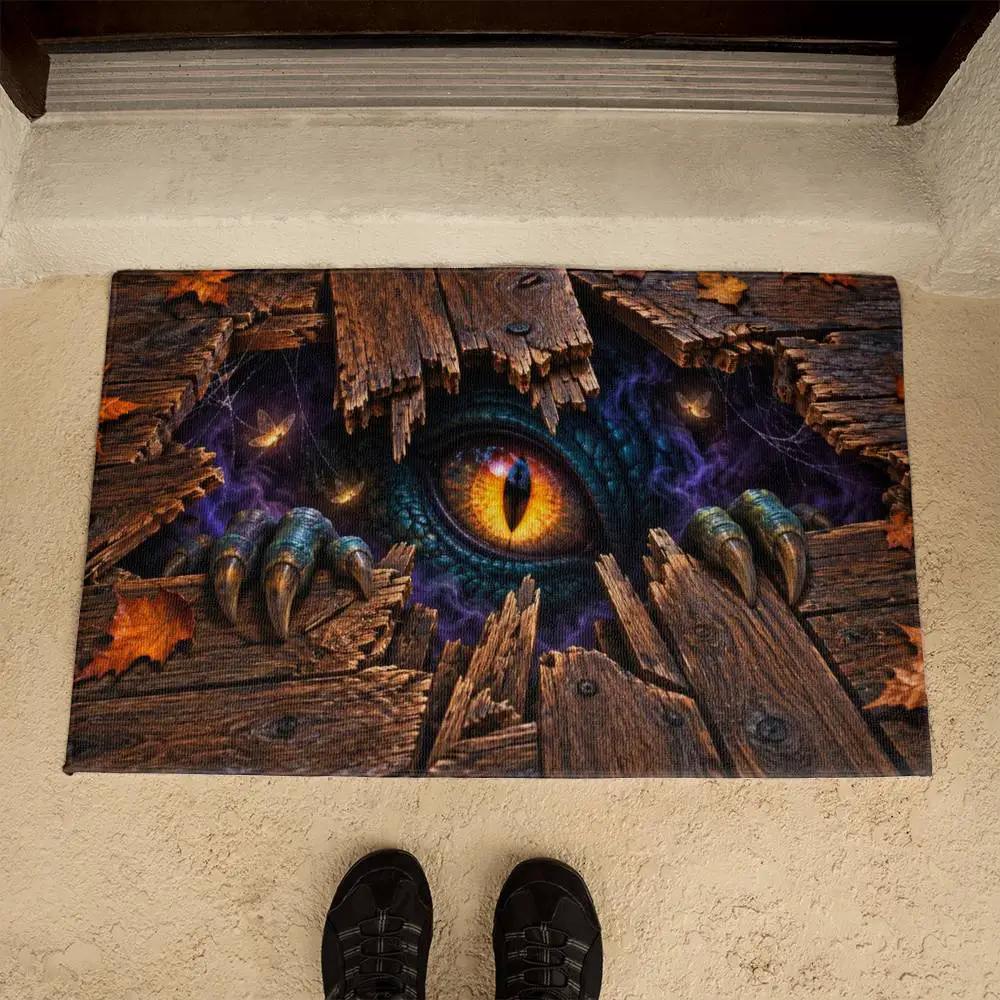 Monster Eye Halloween 3D Doormat, Scary Dragon Eye Door Mat, Creature Under Floor Illusion, Spooky Halloween Welcome Mat