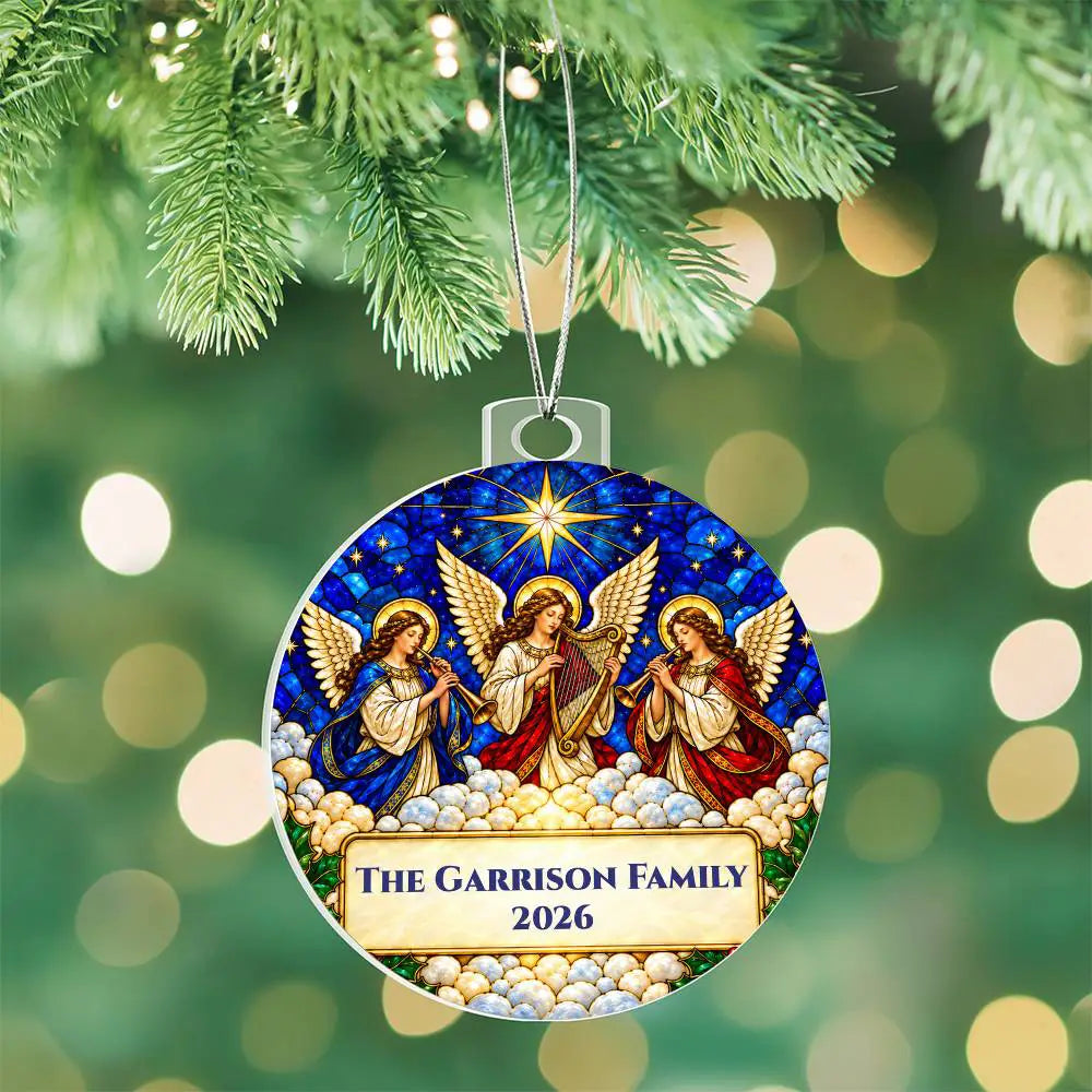 Personalized Family Christmas Ornament, Angel Acrylic Ornament, Religious Christmas Gift, Stained Glass Inspired Keepsake