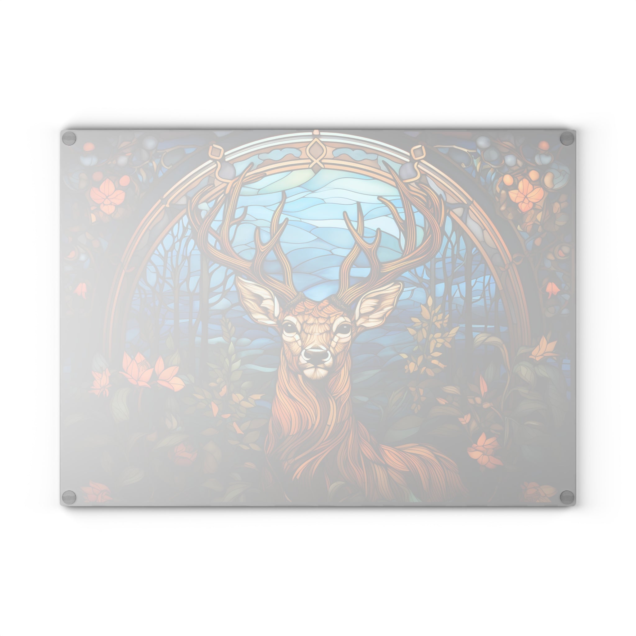 Glass Cutting Board - Stained Glass Stag Design