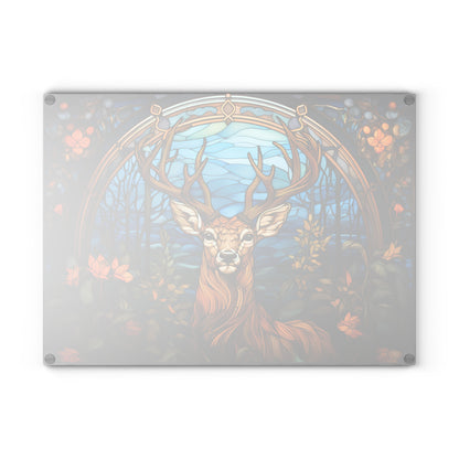 Glass Cutting Board - Stained Glass Stag Design