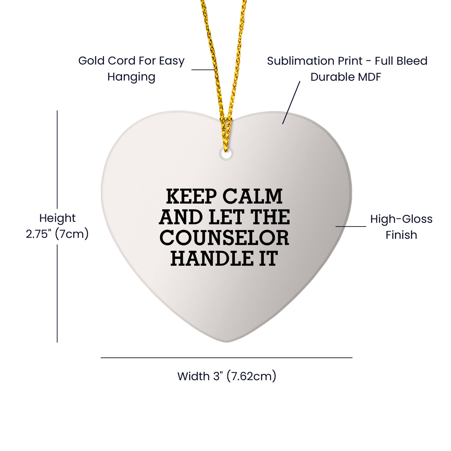 Funny Counselor Gifts for Men, Heart Ornament with 'Keep Calm And Let The Counselor Handle It' Quote, Christmas Unique Gifts from Friends and Family