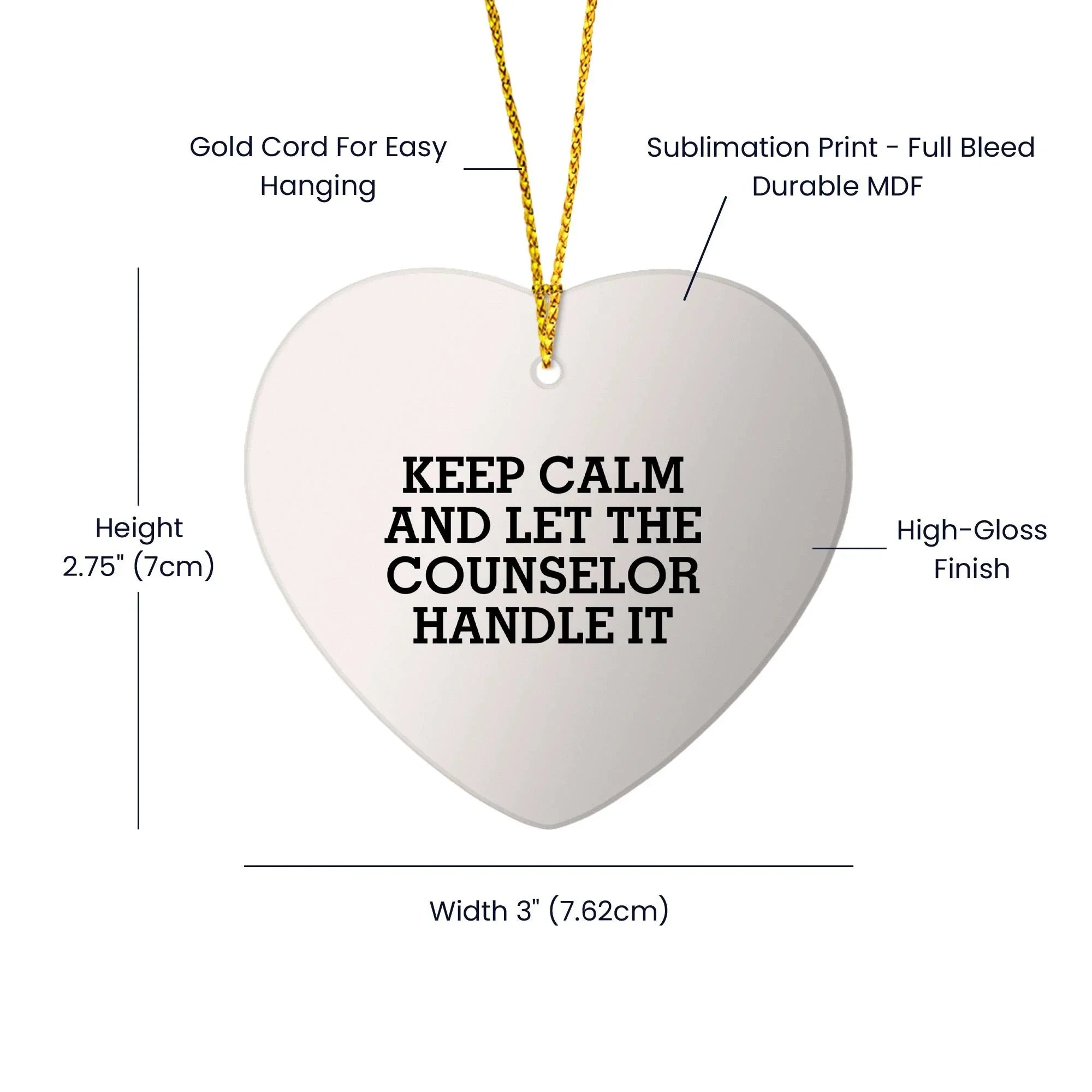 Funny Counselor Gifts for Men, Heart Ornament with 'Keep Calm And Let The Counselor Handle It' Quote, Christmas Unique Gifts from Friends and Family
