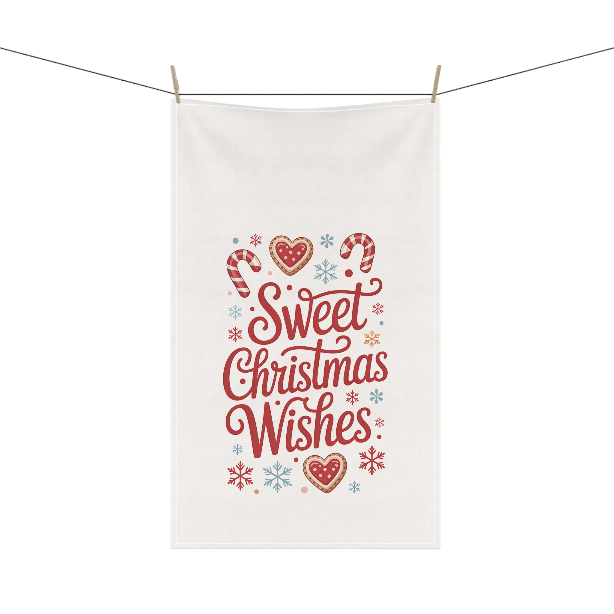Sweet Christmas Wishes Tea Towel — Festive Holiday Kitchen Towel with Candy Cane & Cookie Design