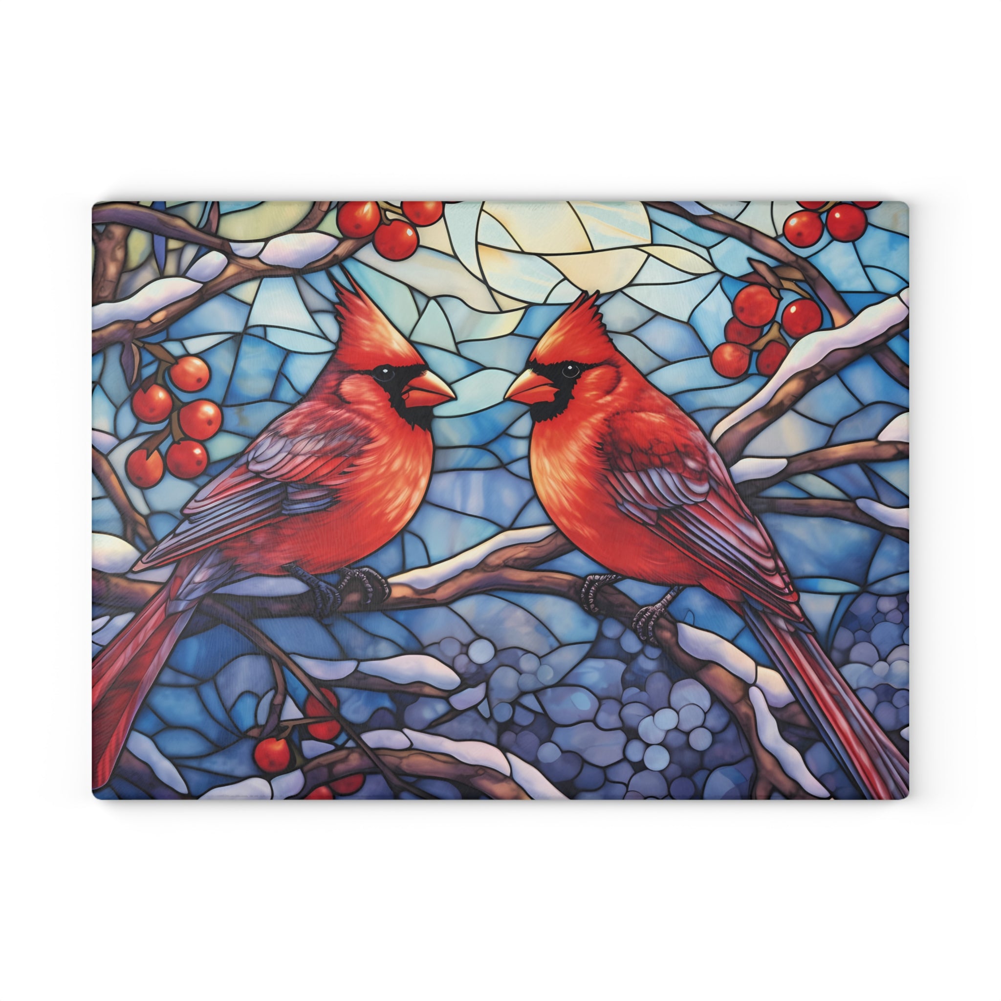 Cardinal Stained-Glass Glass Cutting Board — Decorative Holiday Kitchen Trivet