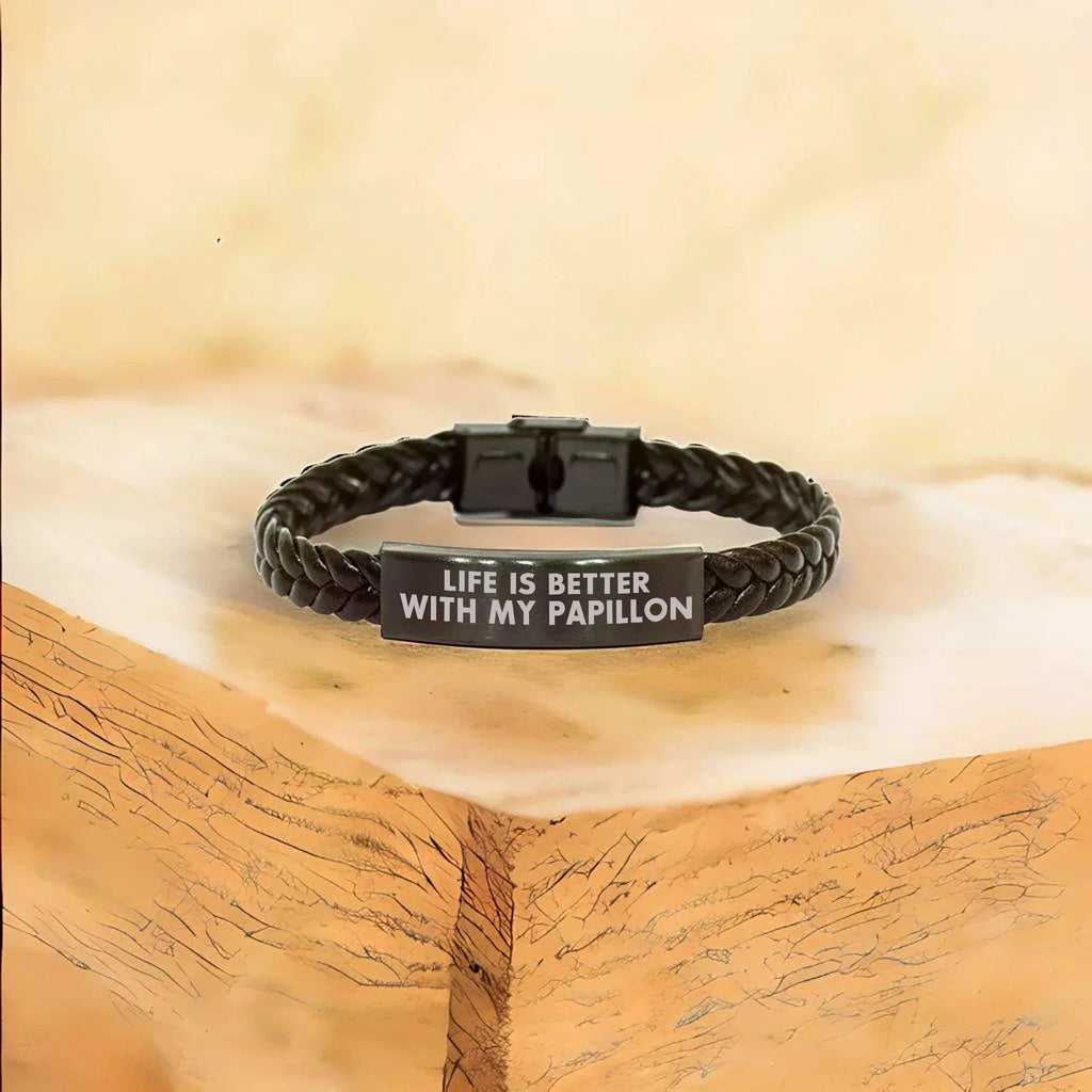 Spring Pet Products Papillon Dog Mom's Day Interlaced Leather Bracelet, Funny Quote Gift from Men to Women Friends Family