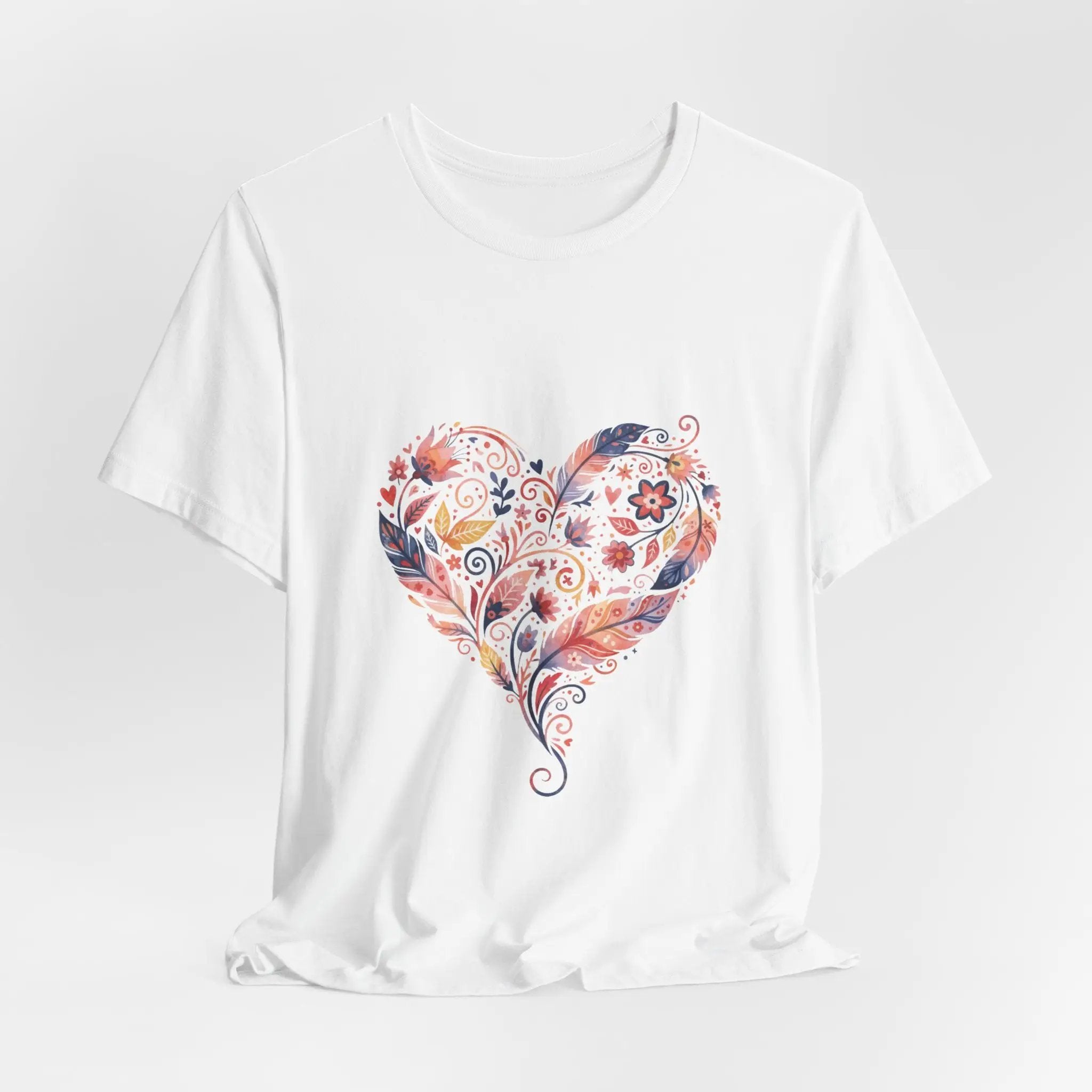 Floral Heart Graphic Tee — Boho Feather & Flower Design - Mallard Moon