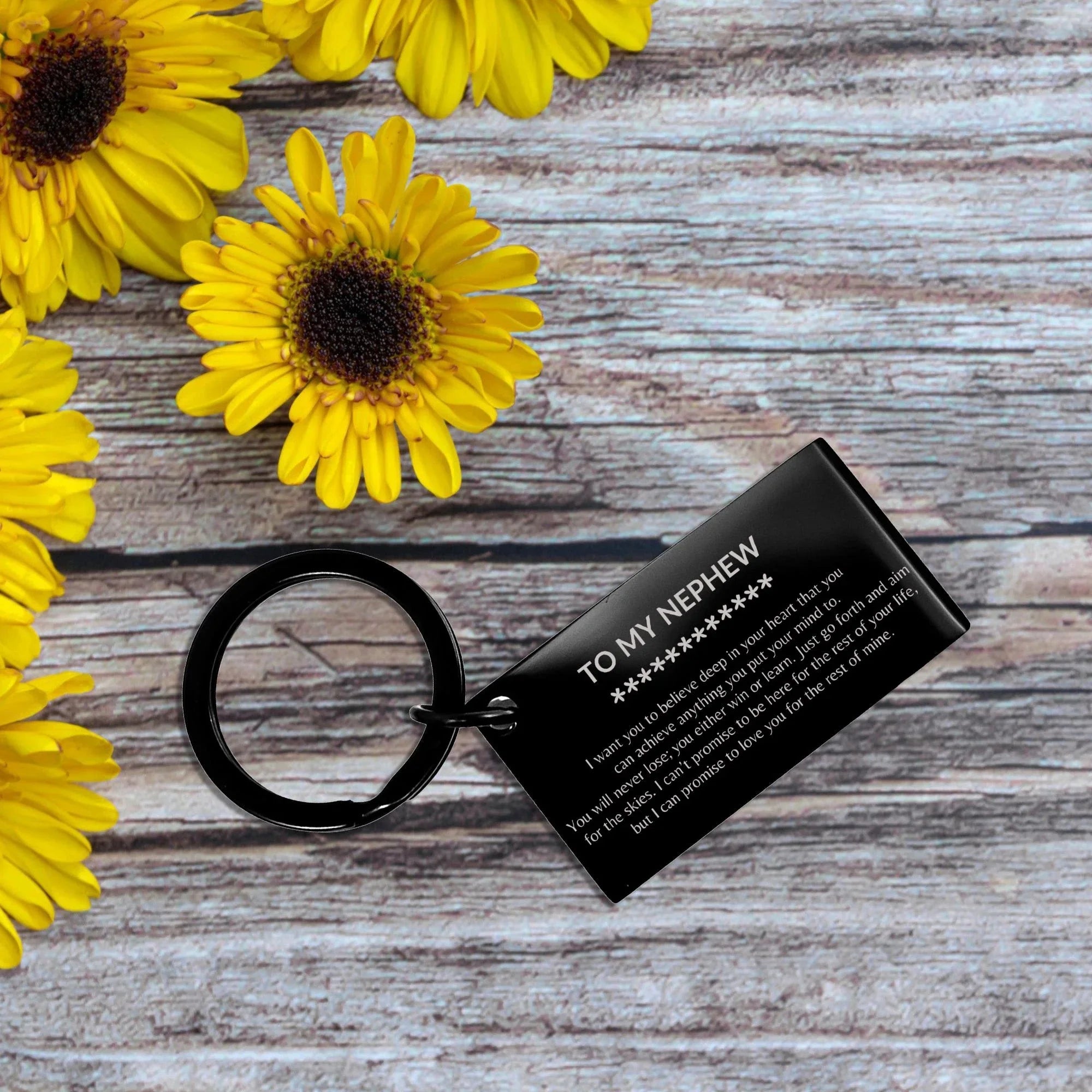 Motivational Nephew Engraved Black Keychain - I can promise to love you for the rest of my life, Birthday, Christmas Holiday Jewelry Gif