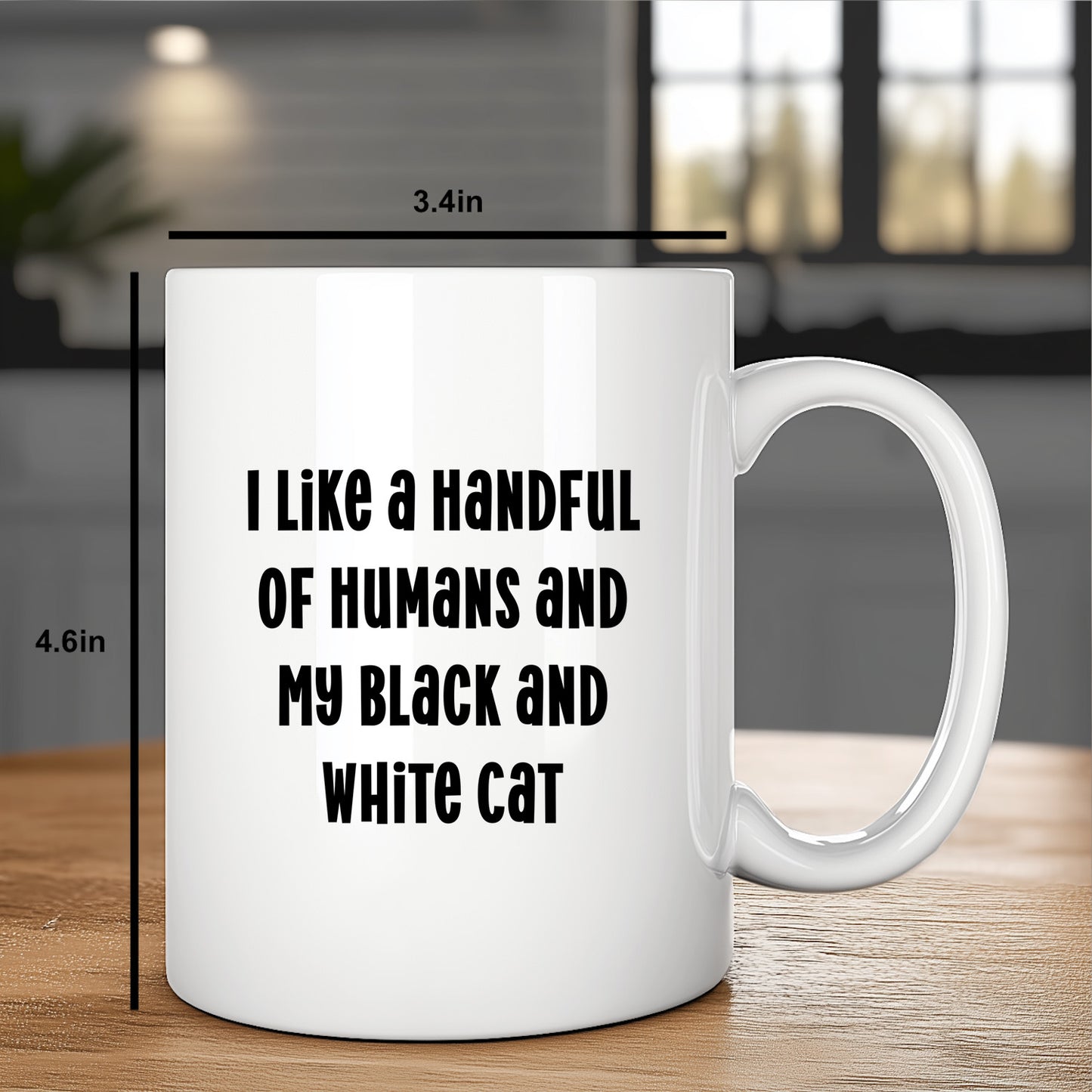 Funny Black and White Cat Gifts from Family for Birthday - I Like A Handful Of Humans And My Black And White Cat White Coffee Mug