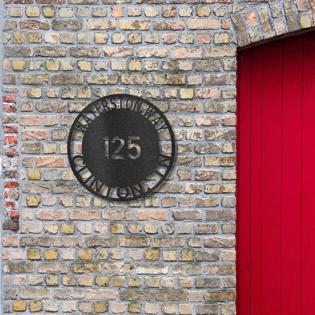 Bold Circle Address Personalized Front Door, Porch, Patio Steel Wall Sign Metal Art