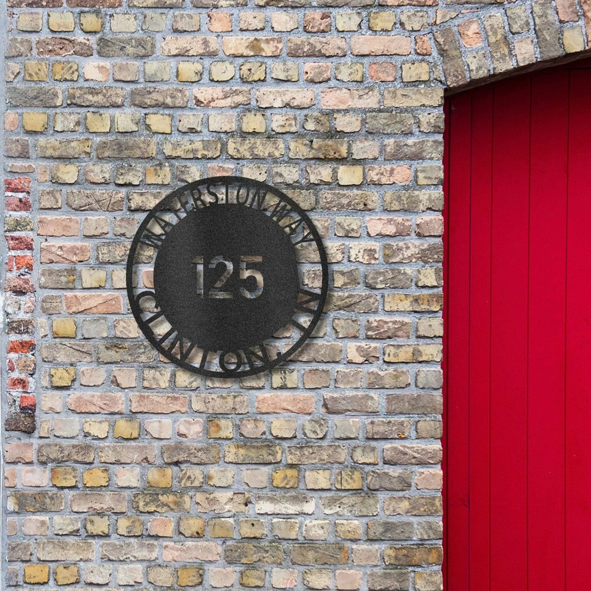 Bold Circle Address Personalized Front Door, Porch, Patio Steel Wall Sign Metal Art