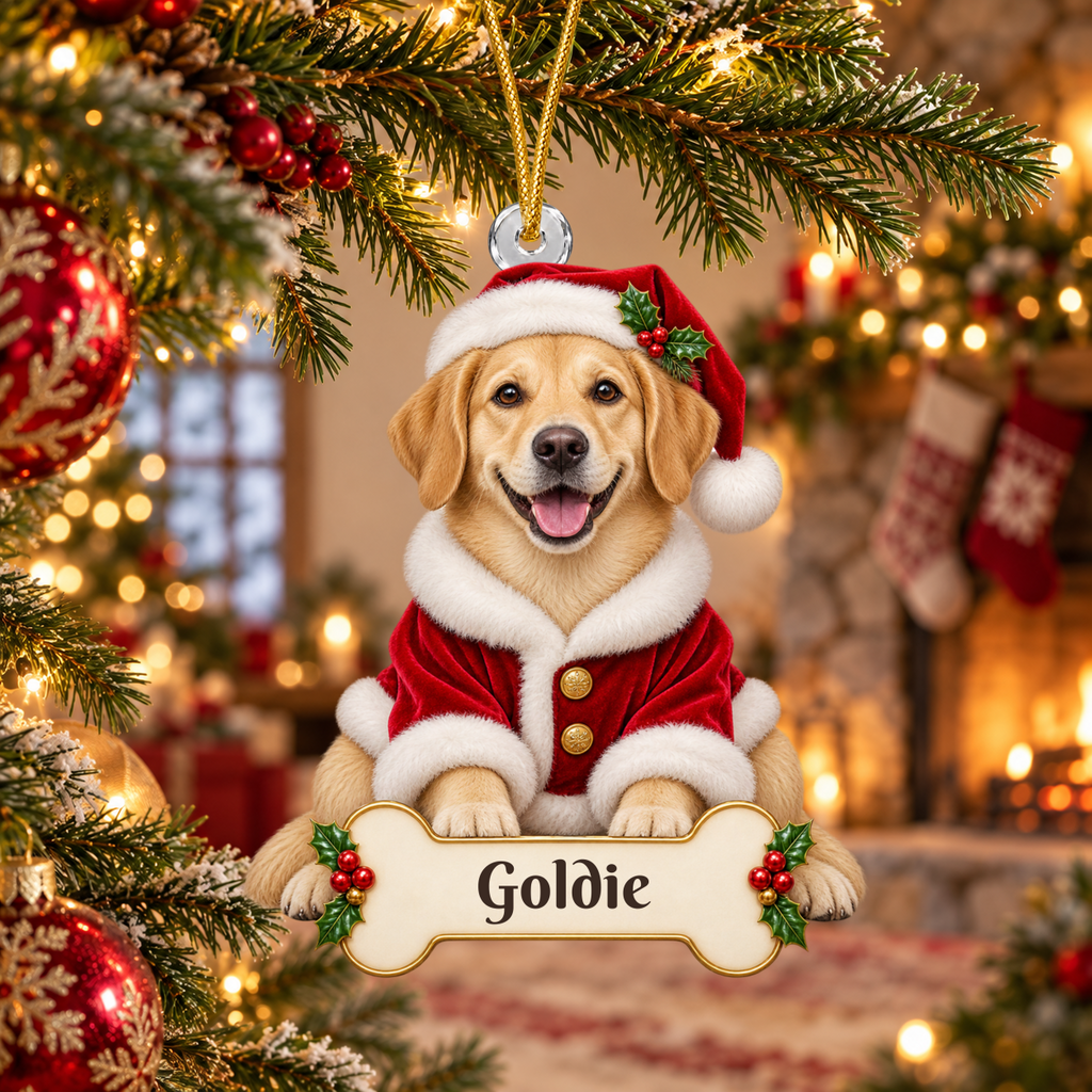 Personalized Santa Dog Christmas Ornament from Photo, Custom Pet Portrait Acrylic Ornament, Dog Lover Gift, Custom Name Keepsake