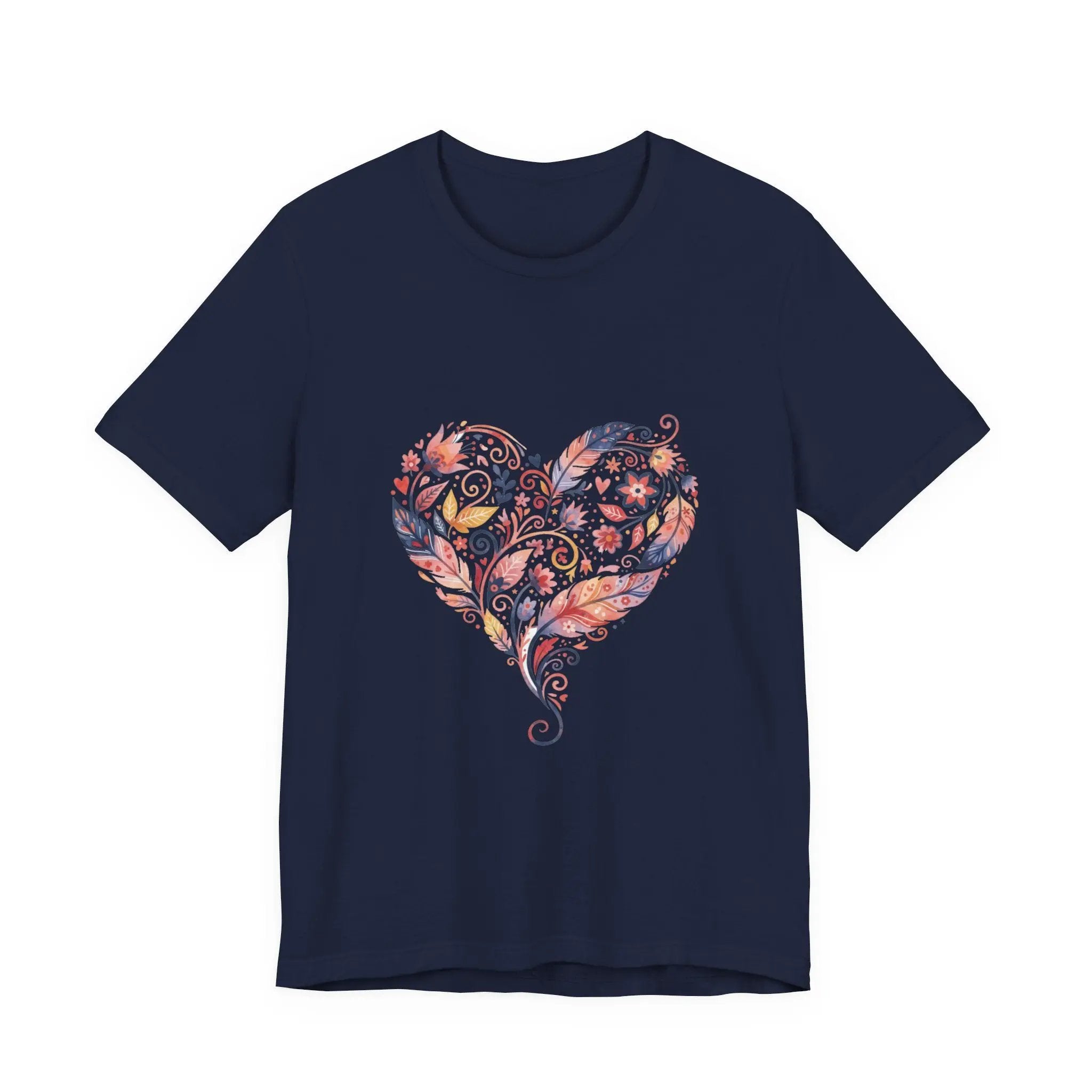 Floral Heart Graphic Tee — Boho Feather & Flower Design - Mallard Moon