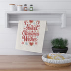 Sweet Christmas Wishes Tea Towel — Festive Holiday Kitchen Towel with Candy Cane & Cookie Design