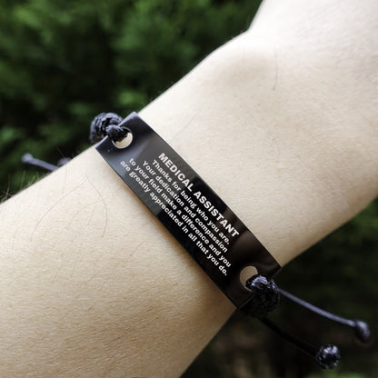 Medical Assistant Black Braided Leather Rope Engraved Bracelet - Thanks for being who you are - Birthday Christmas Jewelry Gifts Coworkers Colleague Boss - Mallard Moon Gift Shop