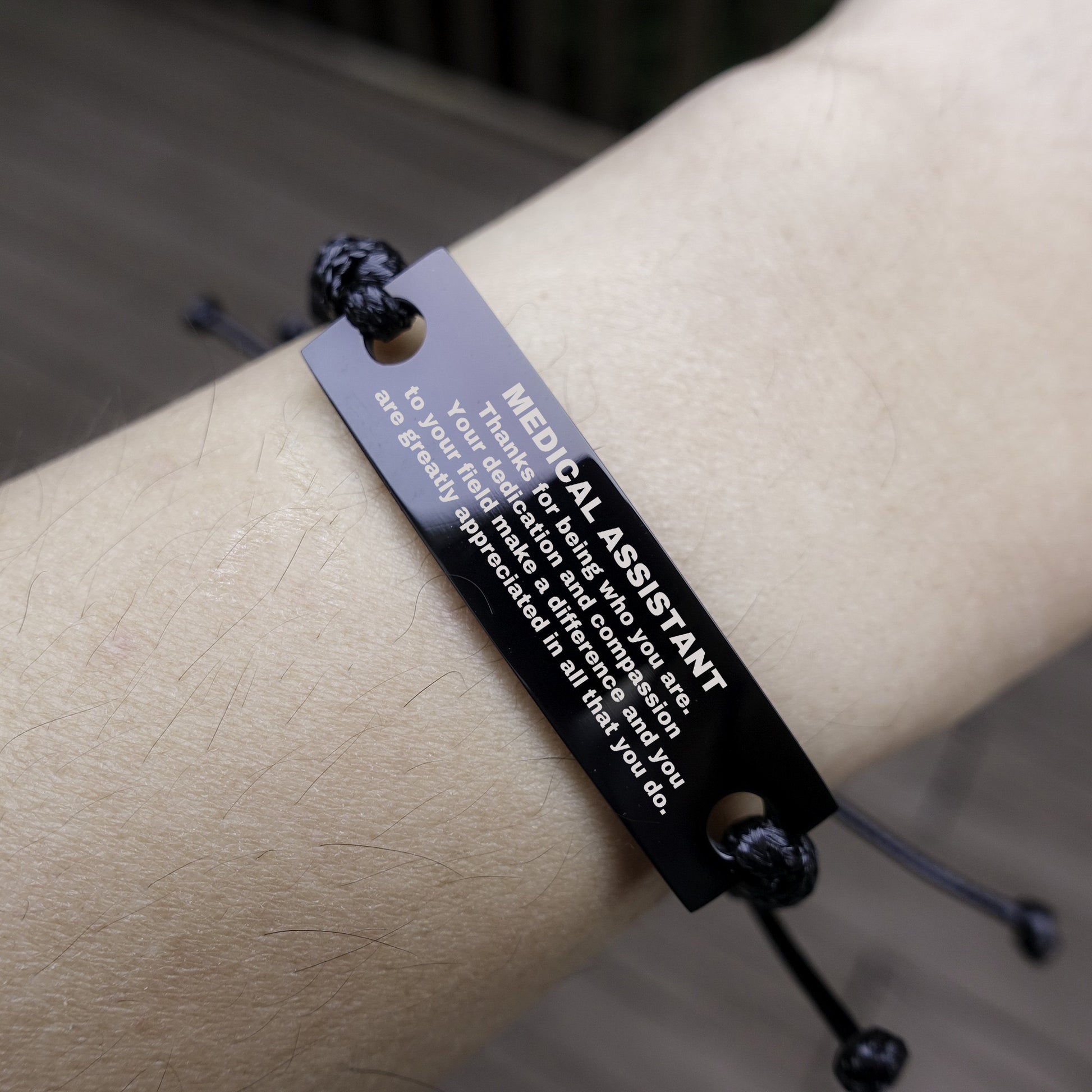 Medical Assistant Black Braided Leather Rope Engraved Bracelet - Thanks for being who you are - Birthday Christmas Jewelry Gifts Coworkers Colleague Boss - Mallard Moon Gift Shop