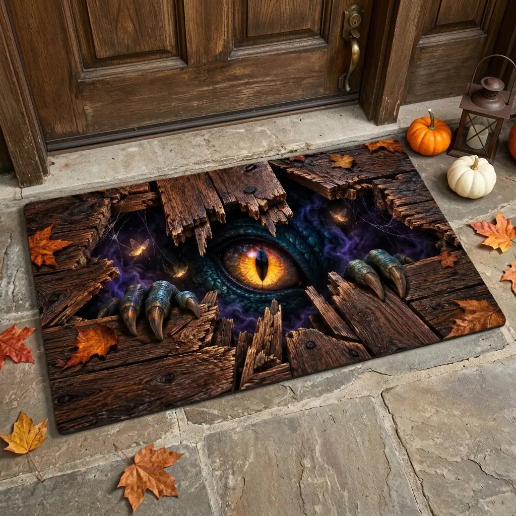 Monster Eye Halloween 3D Doormat, Scary Dragon Eye Door Mat, Creature Under Floor Illusion, Spooky Halloween Welcome Mat