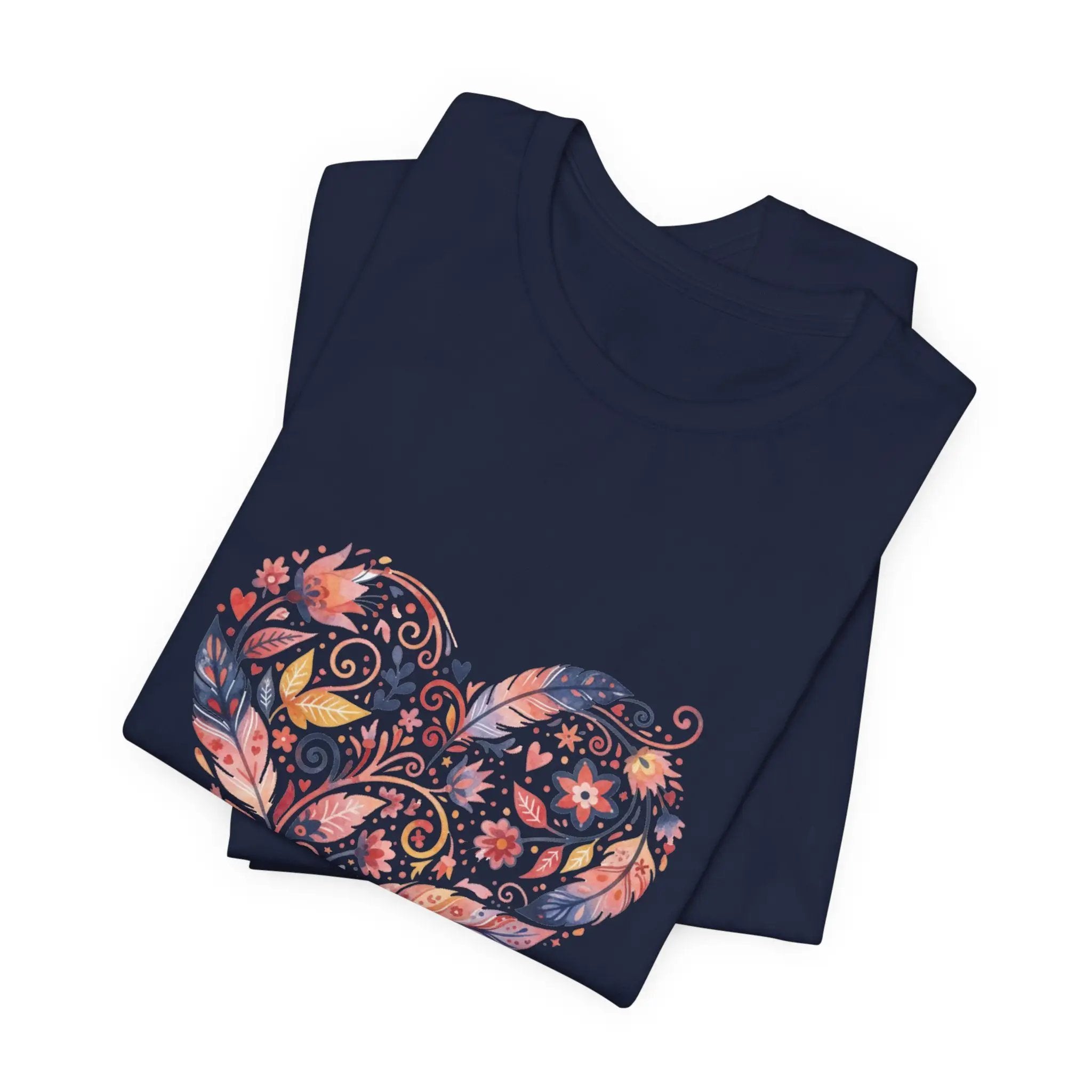 Floral Heart Graphic Tee — Boho Feather & Flower Design - Mallard Moon
