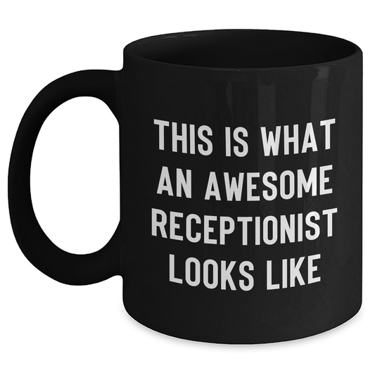 Funny Receptionist Gifts, 'This Is What An Awesome Receptionist Looks Like' Black Coffee Mug for Men, Gifts from Family, Unique Father's Day Unique Gifts for Coworkers - Main