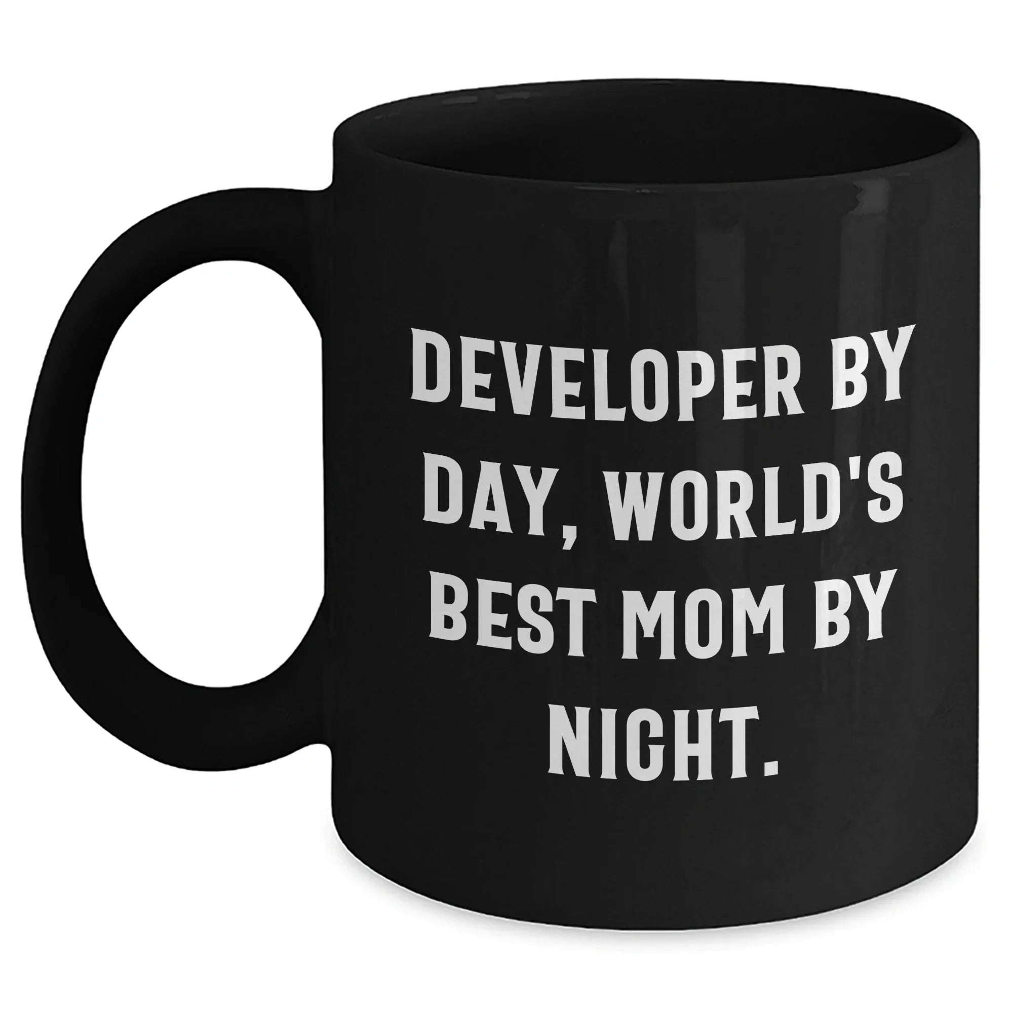 Developer Gifts from Mom - 'Developer By Day, World's Best Mom By Night.' Funny Quote Black Coffee Mug for Graduation