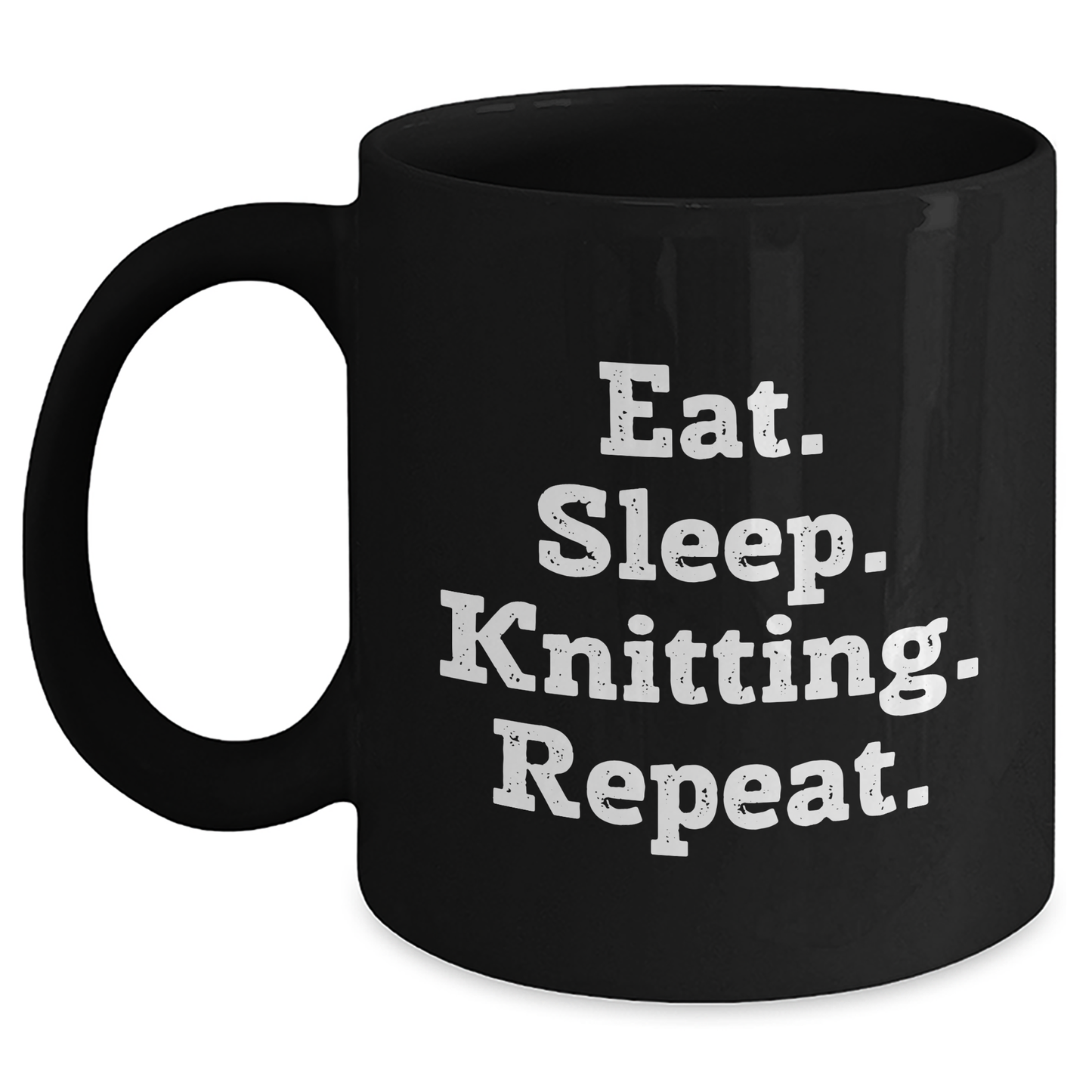 Funny Knitting Gifts from Family, Friends, or Coworkers - Eat. Sleep. Knitting. Repeat. Black Coffee Mug for Knitting Enthusiasts, Unique Father's Day Unique Gifts for Men - Main