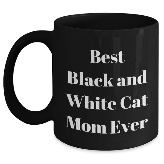 Funny Black and White Cat Mom Ever Gifts from Mom to Dad, Unique Black Coffee Mug for Father's Day - Main
