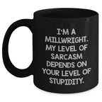 Funny Millwright Gifts, I'm A Millwright. My Level Of Sarcasm Depends On Your Level Of Stupidity. - Black Coffee Mug For Mother's Day