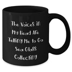 Funny Sea Glass Collecting Gifts for Men from Husband, Unique Black Coffee Mug for Father's Day with Quote 'The Voices In My Head Are Telling Me To Go Sea Glass Collecting'