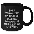 Funny Millwright Gifts, I'm A Millwright. My Level Of Sarcasm Depends On Your Level Of Stupidity. - Black Coffee Mug For Mother's Day